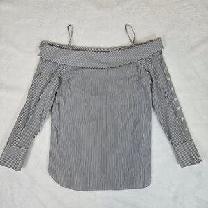 GUEST EDITOR SZ MEDIUM NWOT 100% Cotton Striped Off Shoulder Shirt Blouse Top